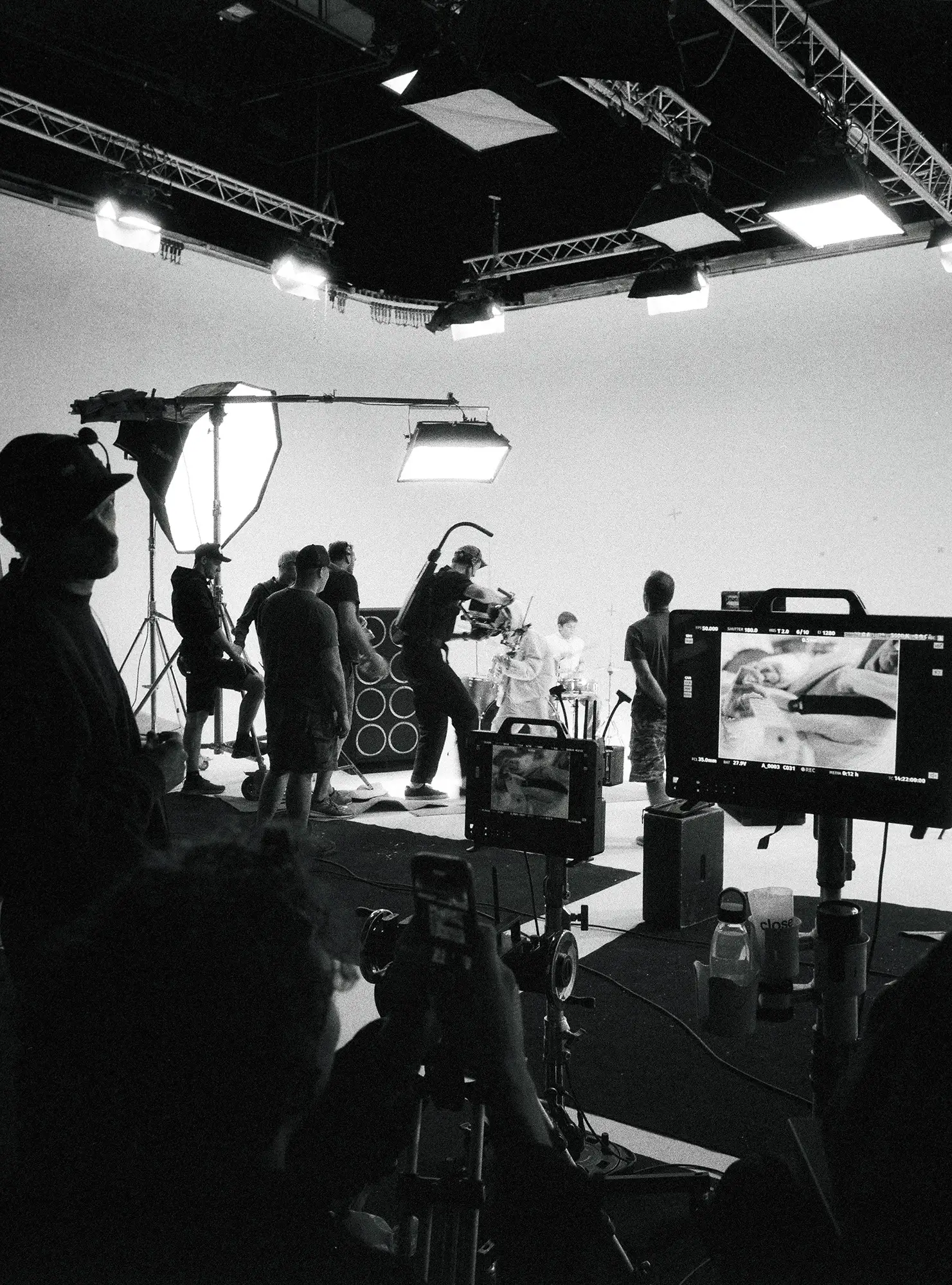 Wide shot from a shoot — the whole crew on set